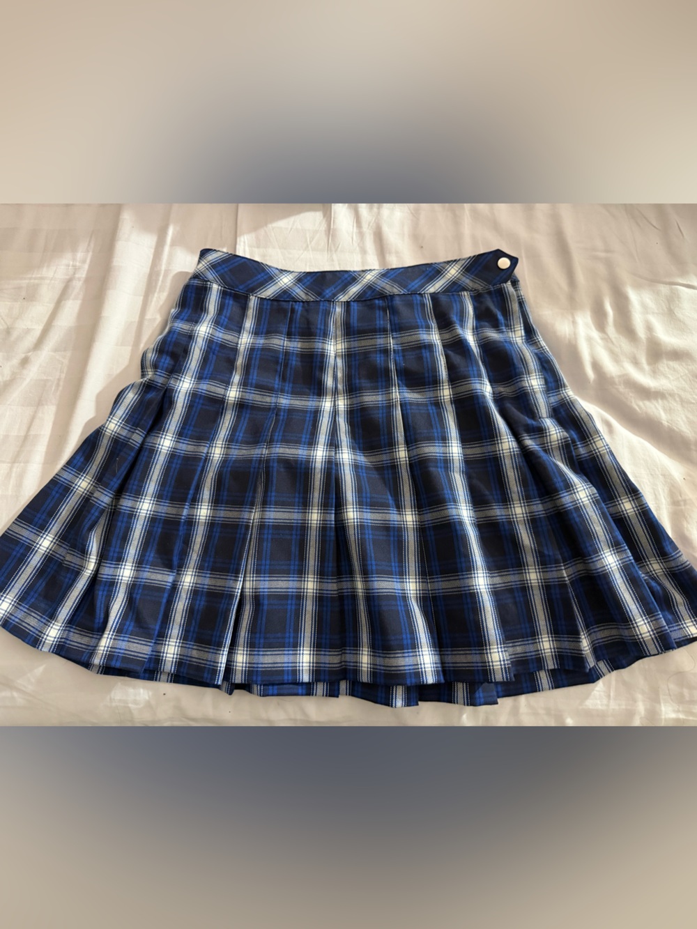 H&M Blue and White Plaid Pleated Skirt